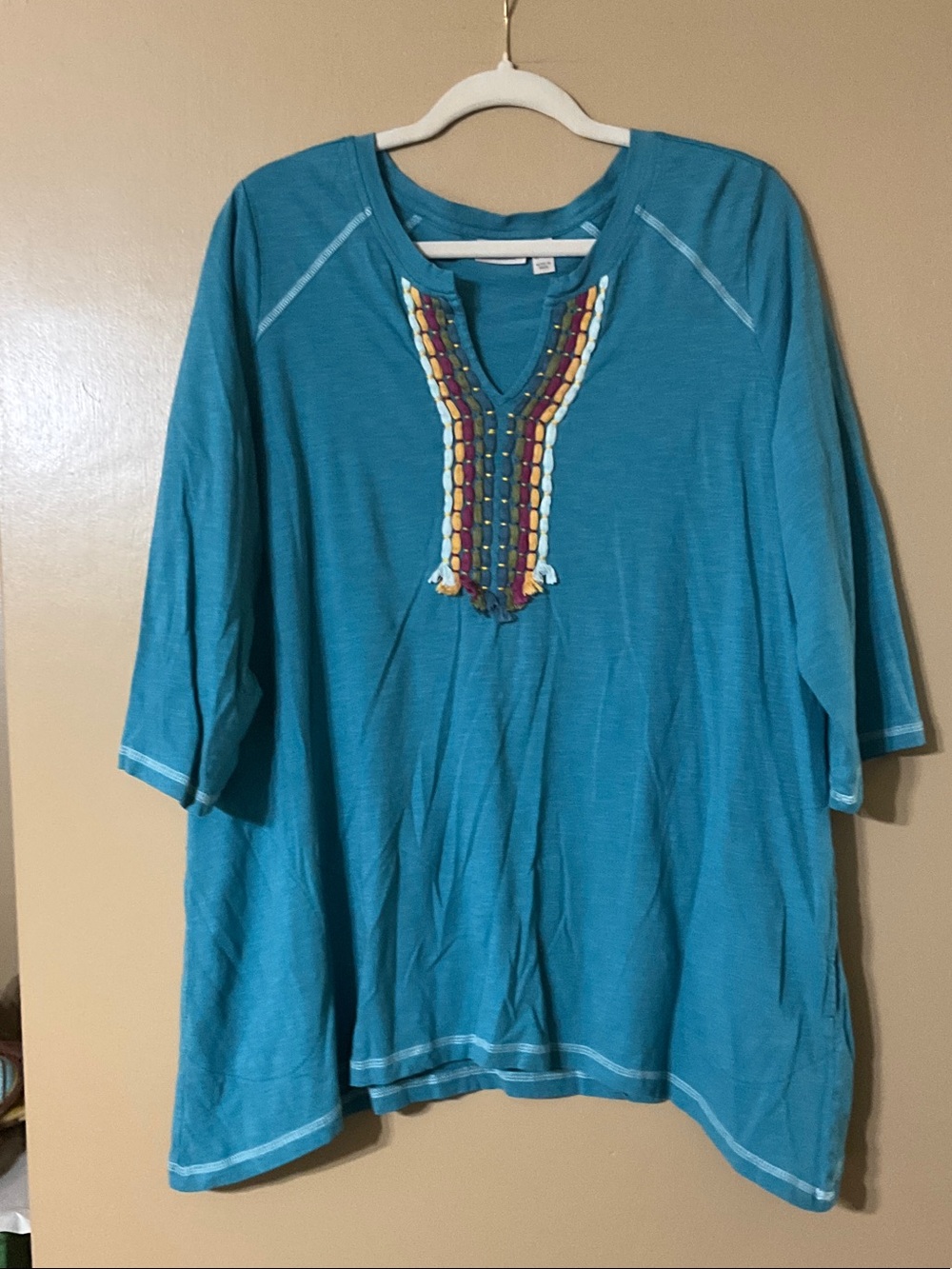 LOGO by Lori Goldstein Teal Embellished V-Neck Tunic
